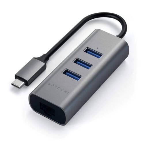SATECHI 2-in-1 USB-C Hub with 3 USB 3.0 Ports + Ethernet (Grey)